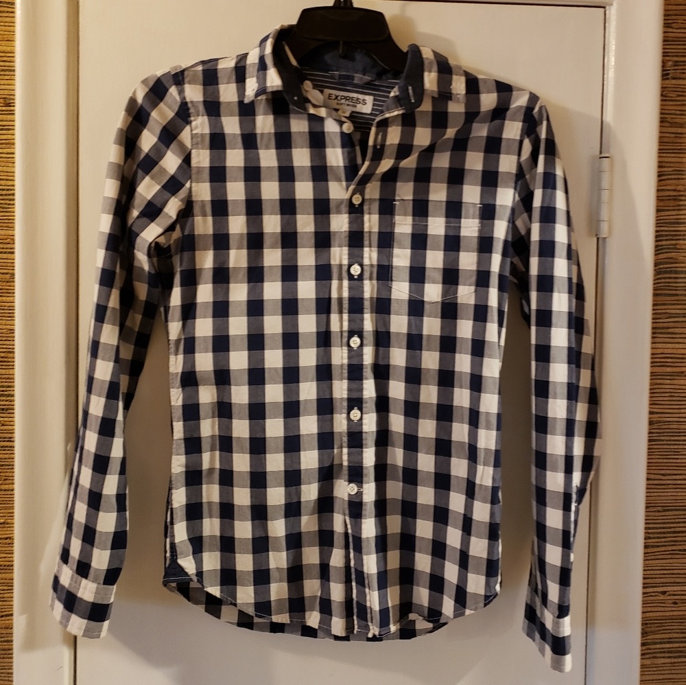 Express XS Blue White Checkered Button Down Shirts
